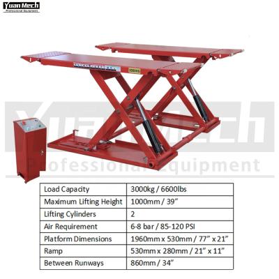 China YuanMech L7100 Customized Automotive Low Tension Midrise Portable Low Profile 1100mm 3 Ton Scissor Car Lift 3000kg for sale