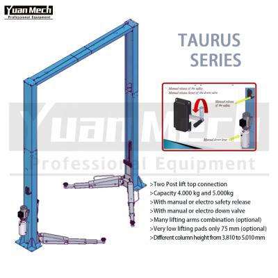 China YuanMech T4033MM two post lift top connection with manual down ventilator and 4T mechanical realese for sale