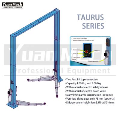 China YuanMech T4033EM two post lift top connection with manual down lever and 4T electromagnet mechanical realese fan for sale