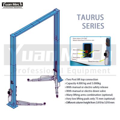 China YuanMech T4032EM two post lift top connection with manual down lever and 4T electromagnet mechanical realese fan for sale