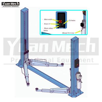 China YuanMech F4032EM Baseplate Two Post Car Lift with Manual Bottom Leverand and 4T Mechanical Ventilation Electromagnet for sale