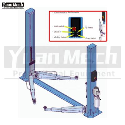 China YuanMech F4033EE Hydraulic baseplate car lift two post 4t with with electro down valve and 4T electromagnet realese for sale