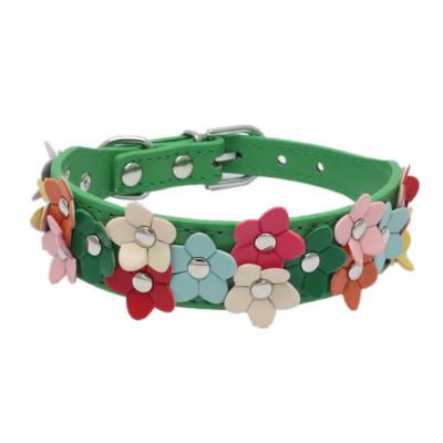 China Hot Selling Double Row PU Flower Chain Dog Flower Collar Dog Collar Small Traction Pet Viable Wholesale Hot Colorful Pet Dog Collar for sale