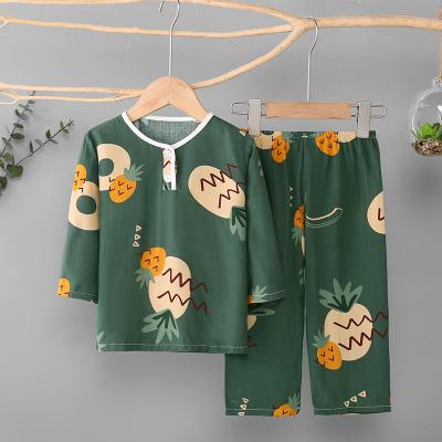 China Children's breathable cotton silk pajamas, leisure use, long-sleeved cotton silk pajamas, air conditioning suits for sale