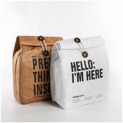 China Brown Customization Tyvek Lunch Packaging Recyclable Waterproof Paper Bag Foldable Insulated Paper Bag for sale