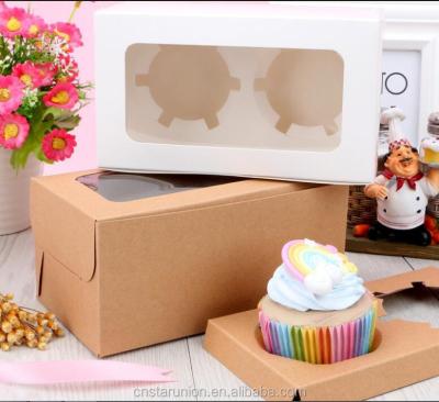 China Recycled Materials Wholesale Kraft Brown White Paper Box For 2 Pieces 3 Pieces 4 Pieces 6 Pieces 8 Piece Cupcakes Muffin Cakes Candy Bread Box for sale