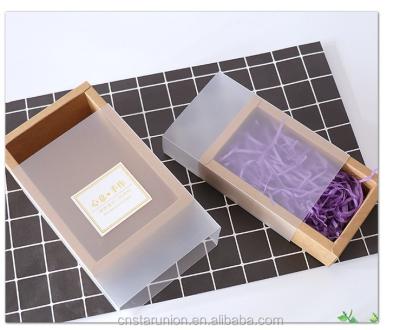 China Wholesale Recyclable Customize Kraft Paper Cardboard Slip Box With Frosted PVC Sleeve For Cosmetic Jabones Packaging Cardboard for sale