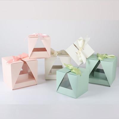 China Recycled Materials Lace Ribbon Paper Transparent Handheld Eternal Flower Gift Box Packaging Foldable Gift Box for sale