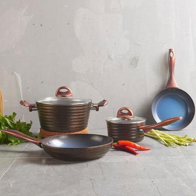 China Sustainable Hot Sale 6 Pcs Kitchen Cooking Sauce Set Pot With Ears Ceramic Liner Forged Aluminum Casserole Set for sale