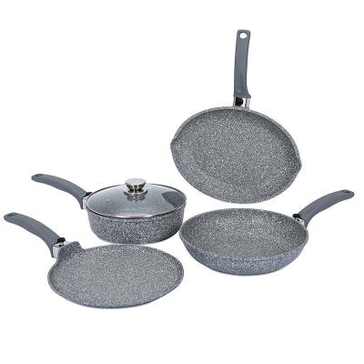 China Durable Detachable Handles Marble Stone Cladding Forged Non Stick Aluminum Cookware Set for sale