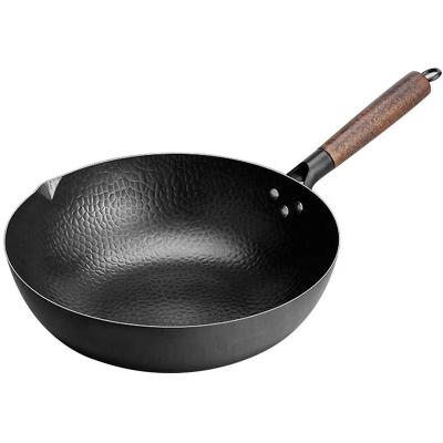 China The viable hot sale Chinese carbon steel iron wok pan with non-sarten handle wood stick for sale