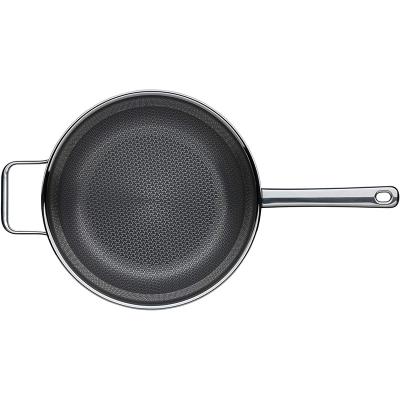 China Durable Stainless Steel Polish Double Handle Honeycomb Induction Non-Stick Wok for sale