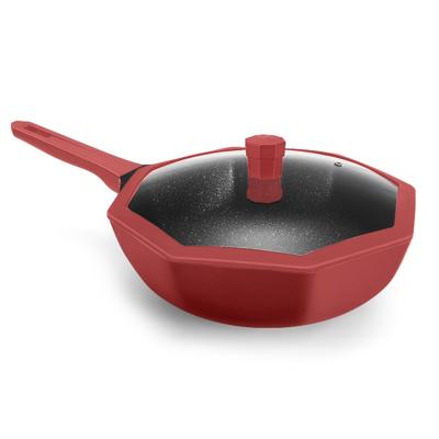 China 30cm Viable Chinese Pan Red Large Capacity Lightweight Octagonal Nonstick Aluminum Wok for sale