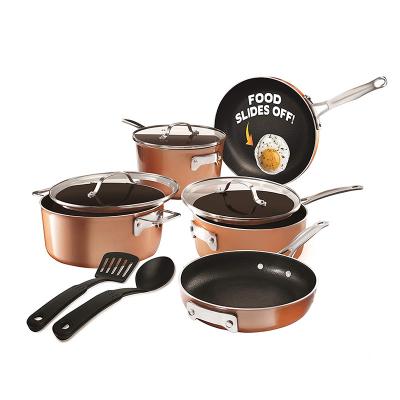 China Amazon best selling copper sustainable aluminum foil non stick cooking pot kitchenware cookware set for sale