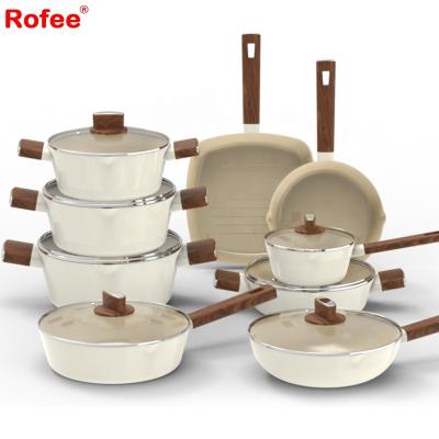 China Sustainable Cream Color Kitchenware Set Non Stick Ceramic Coating Cookware Set for sale