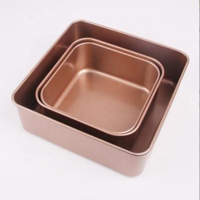 China Rose Gold Disposable Square Bake Nonstick Pan Cake Pan Mold Microwave Bakeware Tool Carbon Steel for sale