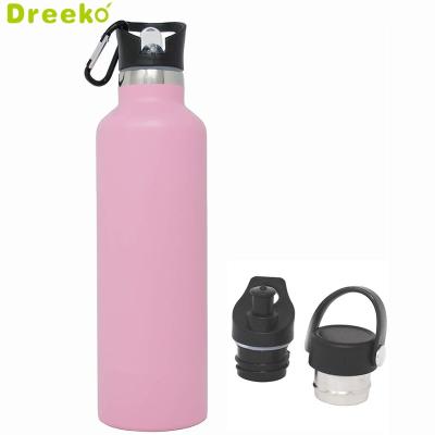 China Viable Custom Logo Leak Proof Double Wall Vacuum 304 Stainless Steel Sports Water Bottle With Straw Lid Extra Lids for sale