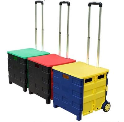 China Food Garden Aluminum Supermarket Style Folding Rolling Trolley Plastic Shopping Cart for sale