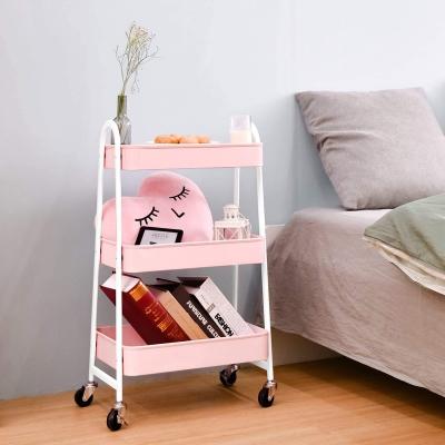 China 3 Tier Rolling Stocked Cart Cart 3 Tier Metal Wire Shelving Kitchen Storage Serving Cart for sale