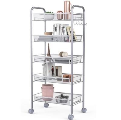 China Home Metal Mesh Rolling Cart Storage Pantry Cart 5 Tiers With Lockable Wheels for sale