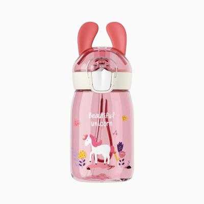 China Viable Popular Hot Selling Cute Rabbit Straw Cup Transparent Plastic Kids Water Bottle for sale