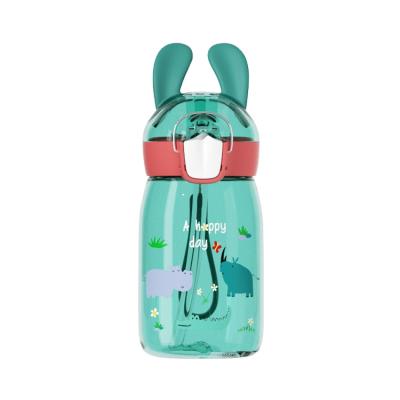 China Stocked Hot-selling Cute Children Kids Straw Plastic Water Bottle With Handle Anti-drop Kids Gift Baby Student Sports Cartoon Bottle for sale