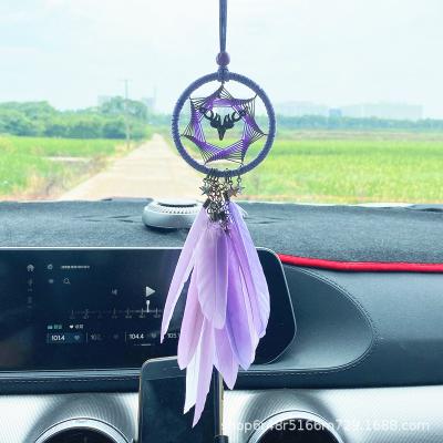 China Handwork Pendant Girly Car Dreamcatcher Feather Car Rearview Mirror Ornament Decoration Hanging Trim Auto Accessories For Gifts for sale