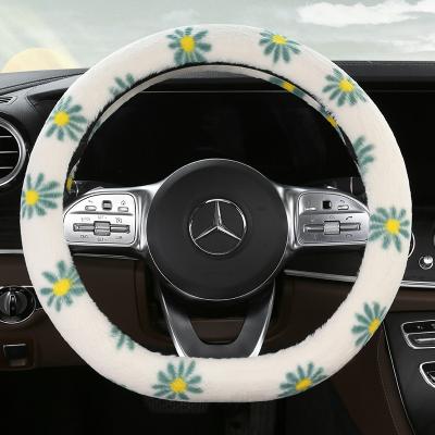 China Cute High Quality Materials Black Fluffy D Shape Keep Car Steering Wheel Cover Warm Winter Fur for sale