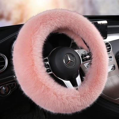 China Luxury Crystal Rabbit Hair Luxury Plush Winter Plush Car Steering Wheel Cover Car Handle Supplies Interior Steering Cover for sale