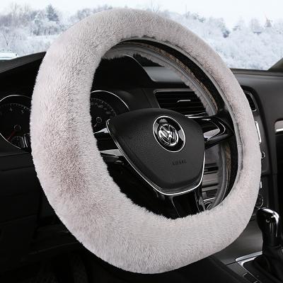 China Rabbit high imitation plush autumn and winter Rex car wheel cover universal luxury warm steering wheel cover for sale