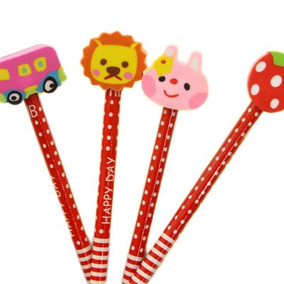 China office & School pencil children's cartoon pencil with rubber in eraser head HB student pencil creative gift stationery for sale