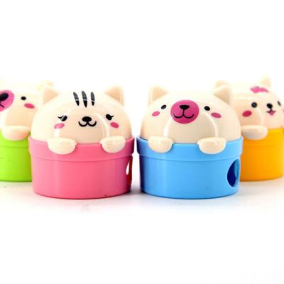 China Lovely Cartoon Shape Kids Pig Stationery Double Holes Plastic Pencil Sharpener Cute Animal Double Holes for sale