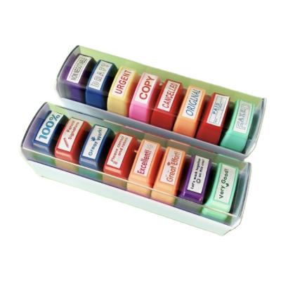 China Self Ink 8 Pcs Desktop Mini Message Making Pre Instant Ink Stamp Kit Paid To Expire Faxed Common Rubber Stamps Set for sale