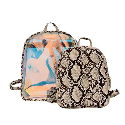 China Softback New Arrival Stylish Holographic Alligator Snakeskin Leather Backpack PVC Holographic Backpack Set For Girl for sale