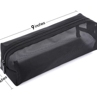 China Customized Softback Fashion Small See Through Bag Nylon Beauty Pencil Case Mesh Makeup Clutch Black Travel Cosmetic Organizer Pouch for sale