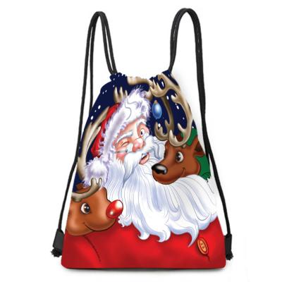 China Wholesale Custom Outdoor Promotional Backpack Gym Sports Drawstring Bag Gift Fashoion Logo Christmas Print Waterproof Shopping for sale