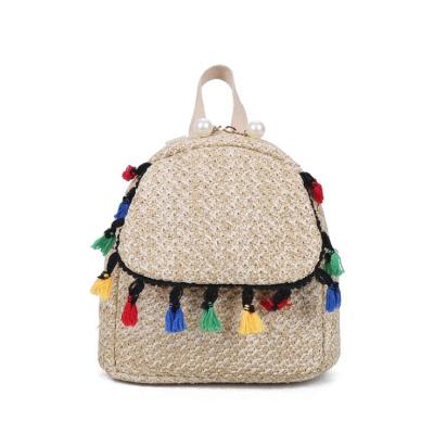 China Embroidery Ties Girl 2020 Cute Bohemia Decoration Straw Woven Backpack Tassels Handmade Venonat Mini Satchel for sale