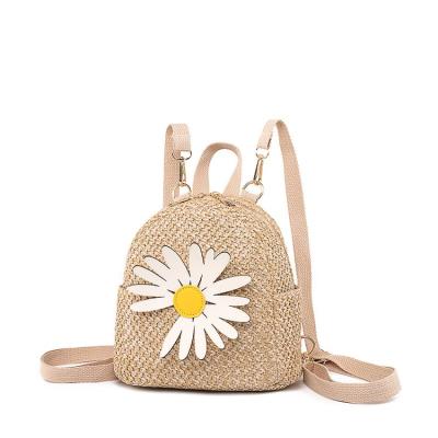 China Embroidery Straps Shape Student Bookbag Handmade Bali Daisy Straw Backpack by Mini Cute Young Girl Mochila for sale