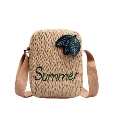 China Compact Woven Embroidery Logo Purse Cross Body Bag Straw Mobile Phone Bag Women Softback Summer Chic Beach for sale