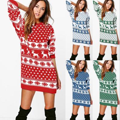 China Winter Elegant Autumn Women Christmas Long Sleeve Bodycon Sweater Anti-static Loose Red Thick Party O-neck Dress for sale