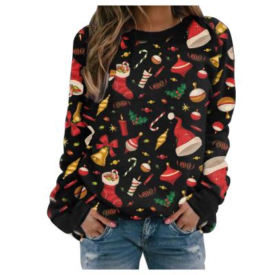 China New Anti-Wrinkle Amazon Winter Christmas Tree Printed Round Neck Long Sleeve Sweatshirt Festival Women Shear Casual Pullover Tops for sale