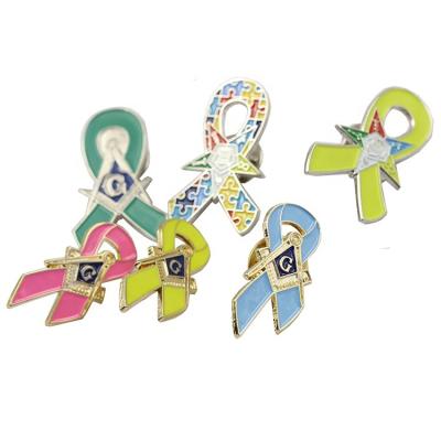 China Custom Yellow Pink Breast Cancer Awareness Pin Badge Europe Ribbon Logo Green Blue Black Red for sale