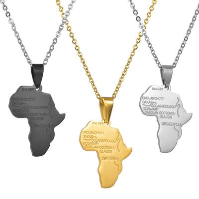 China Cute Custom Gold Plated 316l Stainless Steel 14k Gold Link Chain Africa Continent Map Shaped Pendent Necklace for sale