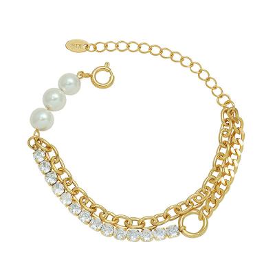 China TRENDY Wholesale 18K Gold Plated Personalized Fashion Jewelry Imitation Zircon Double Layer Pearl Inlaid Design Bangle Screw Bangle for sale