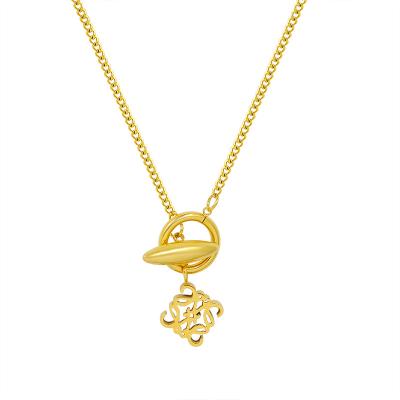 China 2021 Fashion Flower Necklace Jewelry 18k Pvd Gold Plated Chain Necklace Simple Gold Plated Pearl Chain Necklace for sale