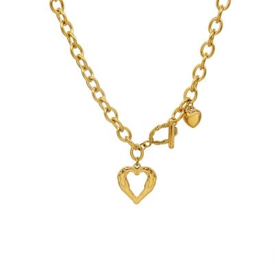 China New Arrival TRENDY Clavicle Titanium Steel Trendy 18k Gold Plated Heart Necklace Fashion Chain Jewelry For Women for sale