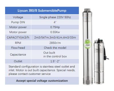 China Developing World Water Solutions 0.55kw 0.75hp Electric Borehole AC Electric Submersible Water Pump for sale