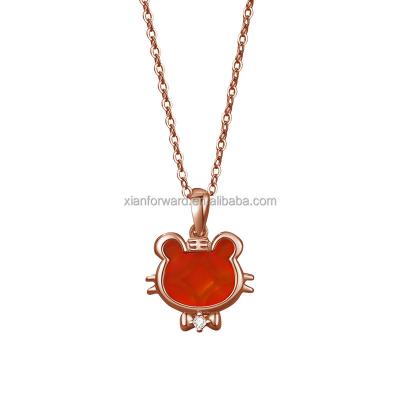 China 2022 CLASSIC New Product S925 Silver Red Agate Tiger Zodiac Necklace Retro for sale