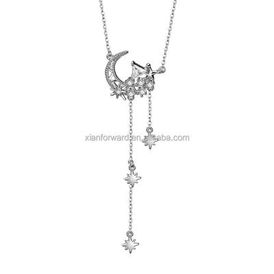 China Silver Star and Moon CLASSIC Tassel S925 Sterling Necklace for sale