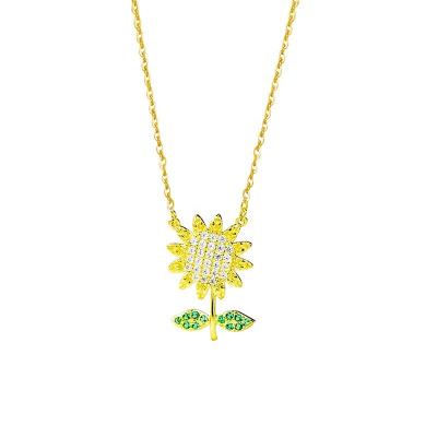 China Wholesale Price CLASSIC Creative Silver Zircon S925 Sunflower Necklace Flower Chain for sale